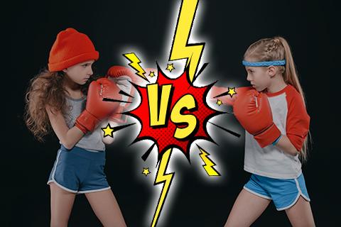 martial arts class in Litchfield and Staffordshire young girls 'VS' combat fight comic style edit